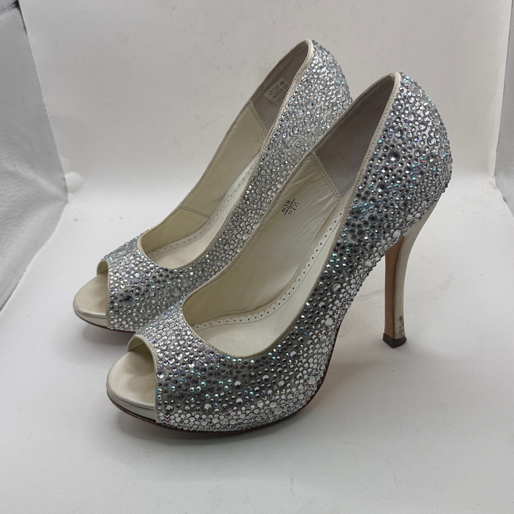 Benjamin Adams Charlize Crystal Rhinestone Heels 38 7.5 Bride Wedding Shoes